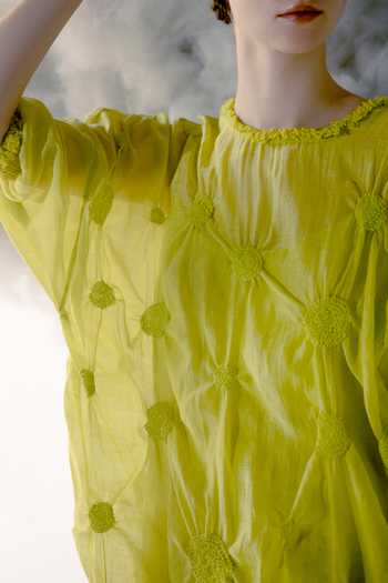 Buy_Ilk_Yellow Smocked Round Puff Sleeve Dress _Online_at_Aza_Fashions