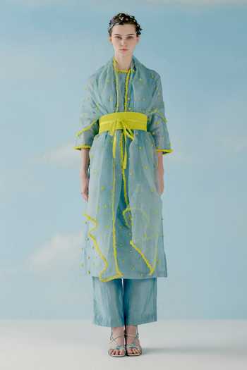 Ilk_Yellow Smocking Obi Smocked Belt _Online_at_Aza_Fashions