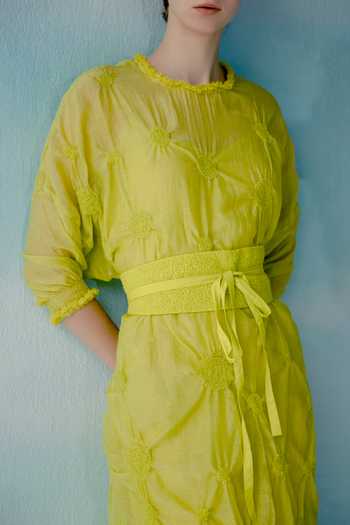 Buy_Ilk_Yellow Smocking Obi Smocked Belt _Online_at_Aza_Fashions