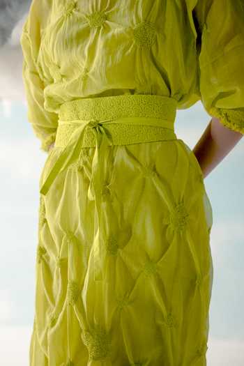 Shop_Ilk_Yellow Smocking Obi Smocked Belt _Online_at_Aza_Fashions