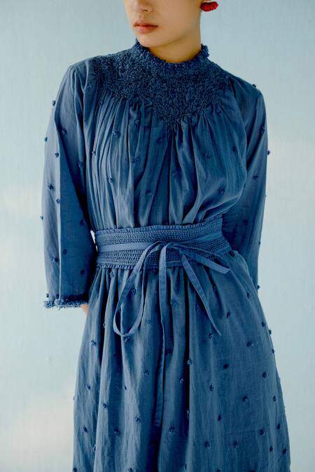 Buy_Ilk_Blue Smocked Obi Belt_Online_at_Aza_Fashions