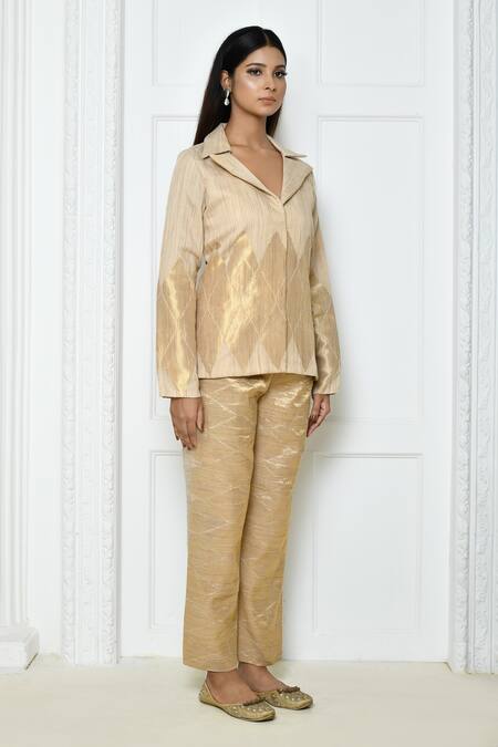 Arihant Rai Sinha_Cream Geometric Pattern Jacket And Pant Set_Online_at_Aza_Fashions