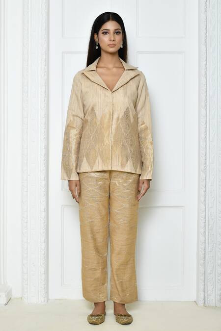 Buy_Arihant Rai Sinha_Cream Geometric Pattern Jacket And Pant Set_Online_at_Aza_Fashions