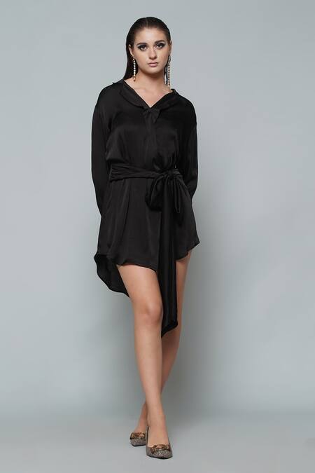 Shop Angry Owl Black Modal Collared Neck Ride Or Die Dress Online at Aza Fashions Shop_Angry Owl_Black Modal Collared Neck Ride Or Die Dress _Online_at_Aza_Fashions