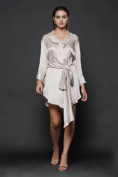 Angry Owl Ivory Modal Embroidery Collared Neck Ride Die Dress 