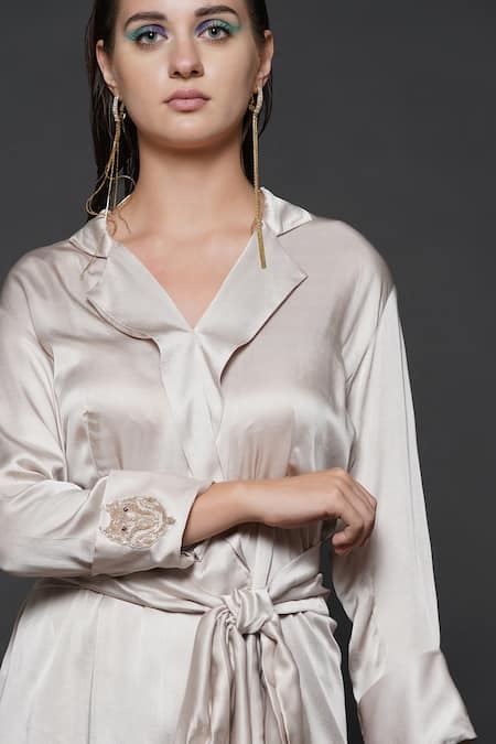 Angry Owl Ivory Modal Collared Neck Ride Or Die Dress at Aza Fashions Angry Owl_Ivory Modal Collared Neck Ride Or Die Dress _at_Aza_Fashions