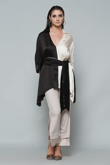 Shop_Angry Owl_Black Modal V Neck Color Block Top _Online_at_Aza_Fashions