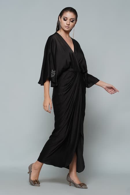 Angry Owl_Black Modal V Neck Rise And Shine Maxi Dress _Online_at_Aza_Fashions