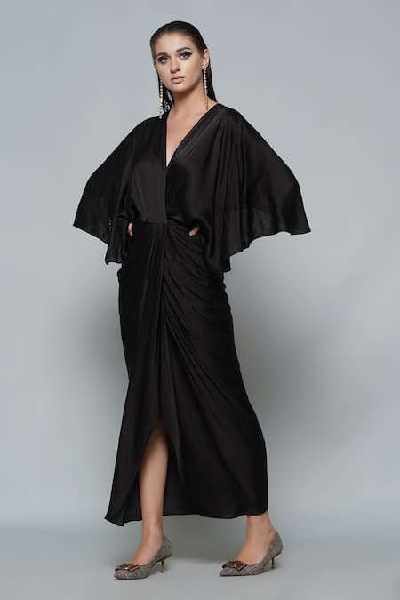 Buy_Angry Owl_Black Modal V Neck Rise And Shine Maxi Dress _Online_at_Aza_Fashions