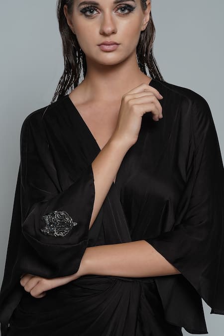 Angry Owl_Black Modal V Neck Rise And Shine Maxi Dress _at_Aza_Fashions