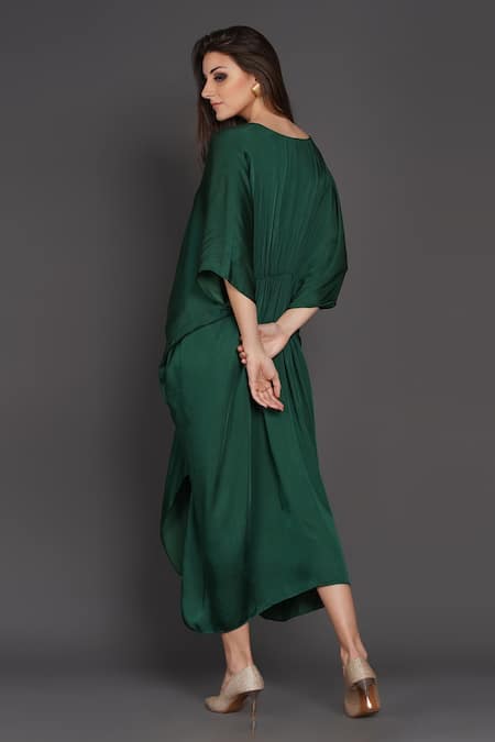 Shop_Angry Owl_Green Modal V Neck Knot Detail Kaftan _Online_at_Aza_Fashions