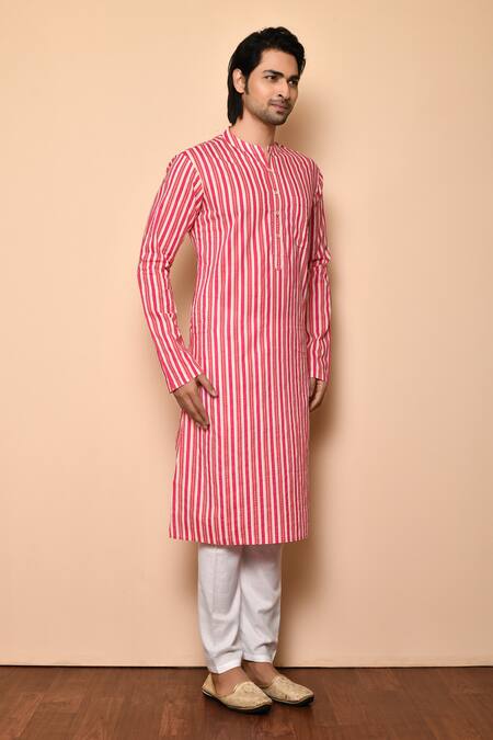 Aryavir Malhotra_Multi Color Pure Cotton Stripe Print Kurta_Online_at_Aza_Fashions