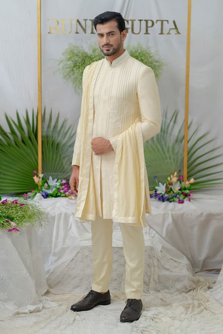 Runit Gupta Kian Chanderi Silk Sherwani Set 