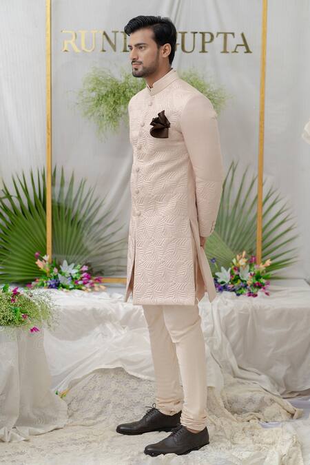 Buy_Runit Gupta_Pink , Silk Quilted Navab Sherwani Set _Online_at_Aza_Fashions
