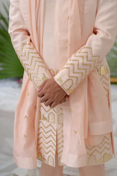 Shop_Runit Gupta_Pink Pipe Zain Chanderi Silk Stole_Online_at_Aza_Fashions