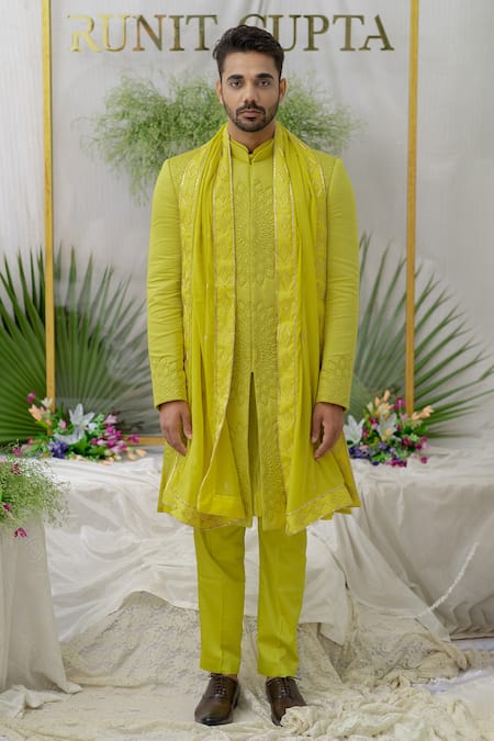 Buy_Runit Gupta_Green Pipe Yuvaan Cotton Embroidered Stole _Online_at_Aza_Fashions