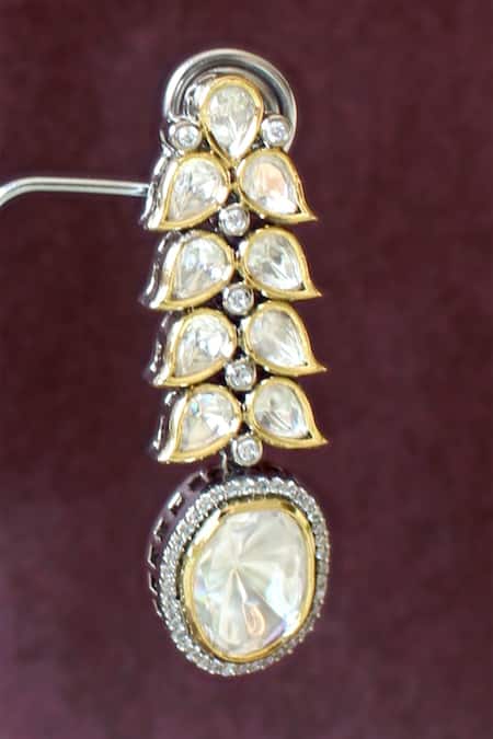 Nayaab By Sonia_Gold Plated Cubic Zirconia Diamonds Ahilya Jadau Dangler Earrings_Online_at_Aza_Fashions