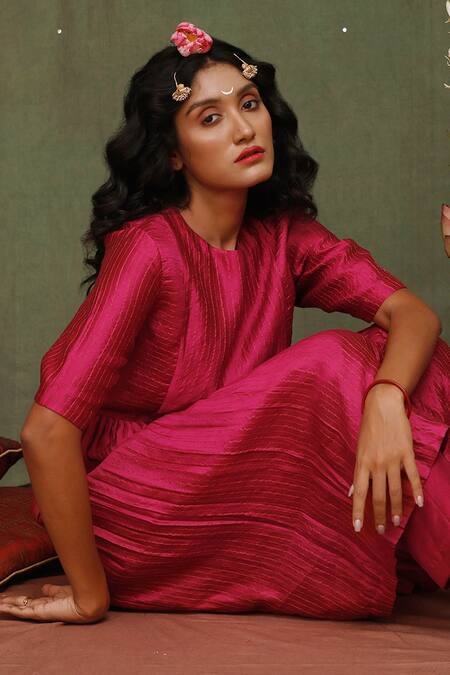 Chokhi Chorri_Pink Kurta Thin Zari Strip , Pants Kuchi Embroidered Anarkali And Set_Online_at_Aza_Fashions