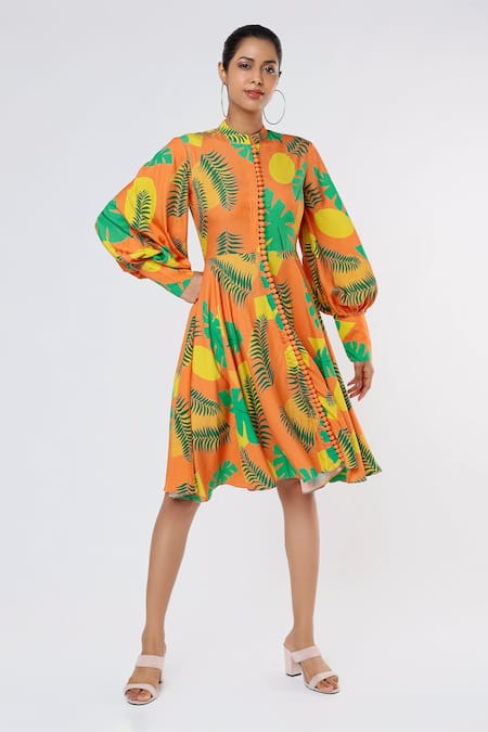 Leela By A Tropical Print Flounce Dress 