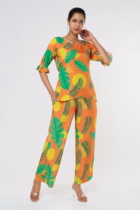 Leela By A Tropical Print Top & Pant Set 