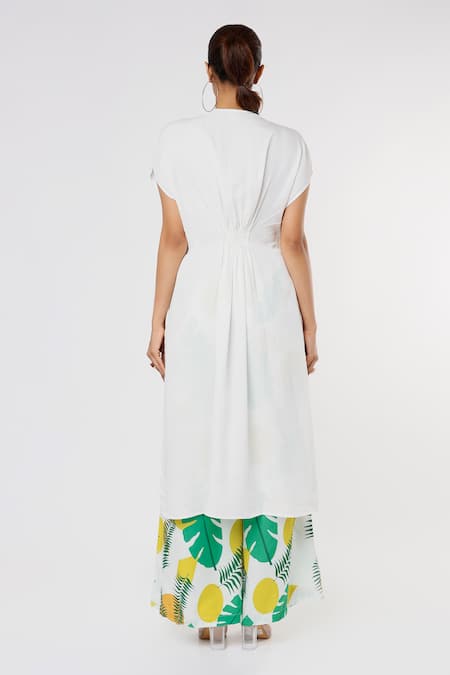 Leela By A Asymmetric Kaftan & Printed Pant Set 