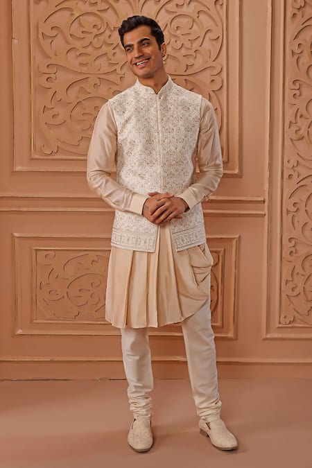 Vanshik Embroidered Bundi & Draped Kurta Set 