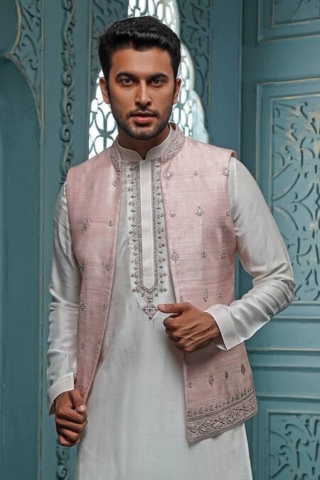 Vanshik Pink Bundi Raw , Kurta And Churidar Crepe Zardozi Work & Set Online at Aza Fashions Vanshik_Pink Bundi Raw , Kurta And Churidar Crepe Zardozi Work & Set _Online_at_Aza_Fashions