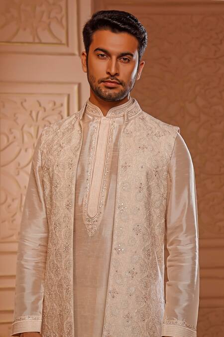 Vanshik Pink Bundi Chanderi Kurta And Churidar Crepe Silk Embroidered Floral & Set Online at Aza Fashions Vanshik_Pink Bundi Chanderi Kurta And Churidar Crepe Silk Embroidered Floral & Set _Online_at_Aza_Fashions