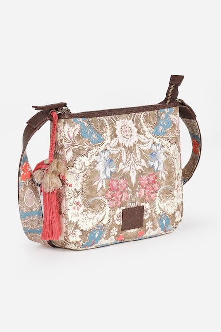 Aarke Ritu Kumar Brown Printed Floral Sling Bag