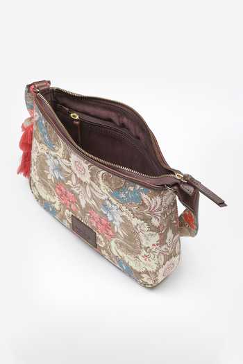 Buy_Ritu Kumar, Ri.Ritu Kumar, aarke Ritu Kumar_Brown Tassels Floral Print Sling Bag_Online_at_Aza_Fashions