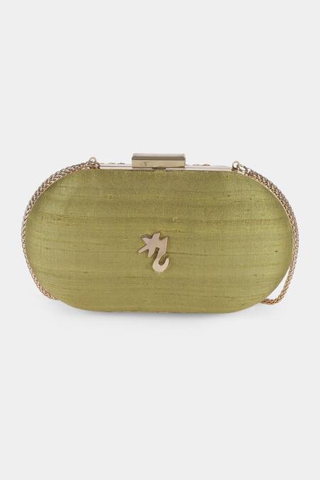 Shop RI.Ritu Kumar Green Embroidery Dilara Clutch at Aza Fashions Shop_RI.Ritu Kumar_Green Embroidery Dilara Clutch_at_Aza_Fashions