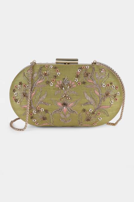 RI.Ritu Kumar Green Embroidery Dilara Clutch Online at Aza Fashions RI.Ritu Kumar_Green Embroidery Dilara Clutch_Online_at_Aza_Fashions