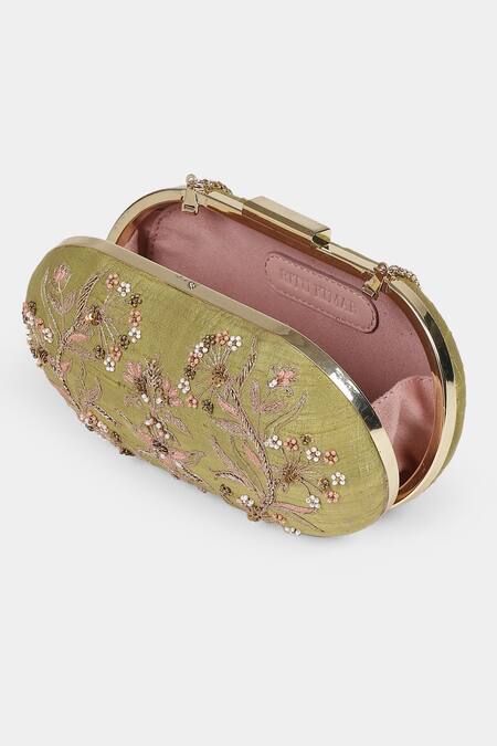 Buy RI.Ritu Kumar Green Embroidery Dilara Clutch Online at Aza Fashions Buy_RI.Ritu Kumar_Green Embroidery Dilara Clutch_Online_at_Aza_Fashions