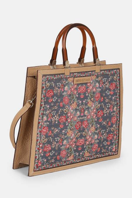 Buy Aarke Ritu Kumar Green and Tan Rudra Printed Tote Bag online