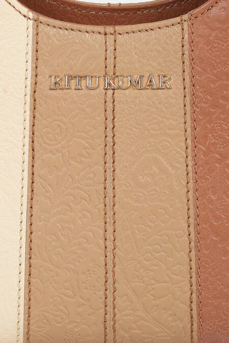 Shop_Ritu Kumar_Beige Leather Tote Bag With Strap_Online_at_Aza_Fashions