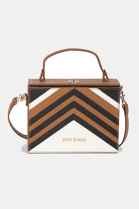 Ritu Kumar_Black Embroidery Leather Box Sling Bag With Strap_Online_at_Aza_Fashions