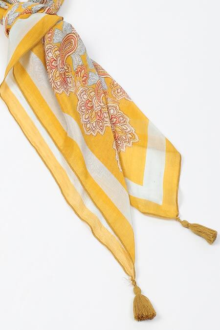 Ritu Kumar_Yellow Print Ilahi Scarf_Online_at_Aza_Fashions