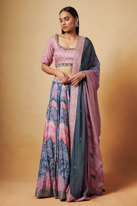 Saundh Jacquard Butti Agni Raw Silk Kalidar Lehenga Set 