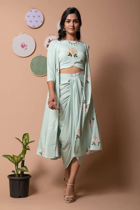 Pasha India Printed Cape & Draped Skirt Set 