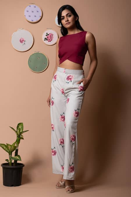 Girl's Black Ethnic Wear Polyester Blend Printed Crop Top with Pant Se