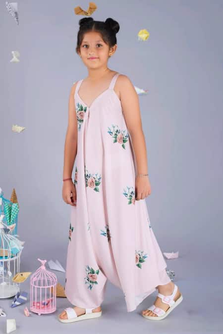 Pasha India Pink Polyester Embroidery Printed Palazzo Jumpsuit 