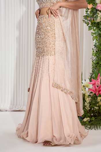 Buy_NIDHIKA SHEKHAR_Pink Blousesilk Lehenga Georgette Dupatta Tissue Sundarban Embroidered Set _Online_at_Aza_Fashions