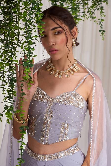 Buy NIDHIKA SHEKHAR Purple Silk, Georgette, Organza Lining Shantoon Pearl, Apsara Draped Skirt Set Online at Aza Fashions Buy_NIDHIKA SHEKHAR_Purple Silk, Georgette, Organza Lining Shantoon Pearl, Apsara Draped Skirt Set _Online_at_Aza_Fashions