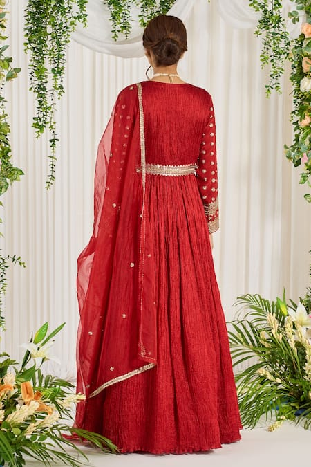 Nidhika Shekhar Laal Karwa Embroidered Anarkali With Dupatta
