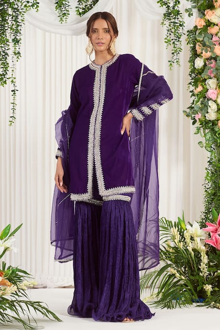 Nidhika Shekhar Makhmali Embroidered Kurta Sharara Set 