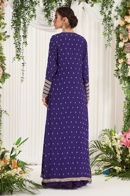 NIDHIKA SHEKHAR_Purple Silk, Georgette, Crepe Lining- Narangi Tyohaar Embroidered Lehenga Set _Online_at_Aza_Fashions