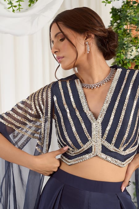 Buy_NIDHIKA SHEKHAR_Grey Silk Crepe Organza Liningshantoon Tyohaar Embroidered Palazzo Set _Online_at_Aza_Fashions