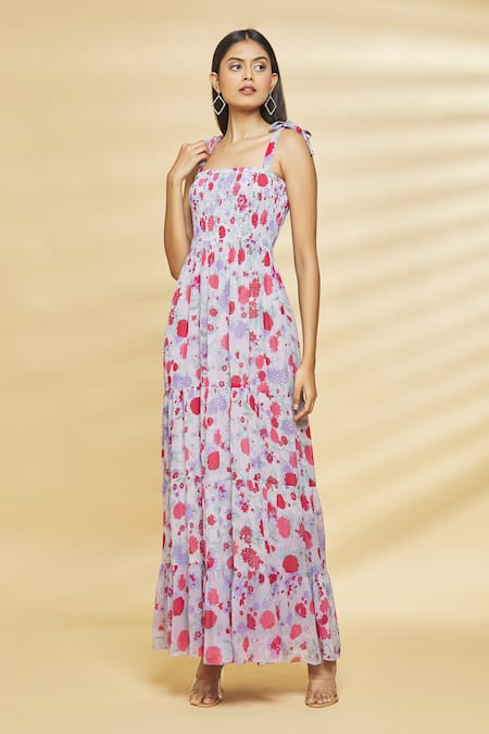 Buy Aangan By Parul Grey Chiffon And Viscose Floral Print Square Neck Maxi Dress Online at Aza Fashions Buy_Aangan By Parul_Grey Chiffon And Viscose Floral Print Square Neck Maxi Dress _Online_at_Aza_Fashions