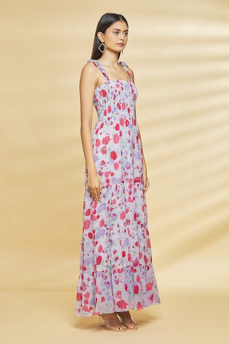 Aangan By Parul Grey Chiffon And Viscose Floral Print Square Neck Maxi Dress Online at Aza Fashions Aangan By Parul_Grey Chiffon And Viscose Floral Print Square Neck Maxi Dress _Online_at_Aza_Fashions