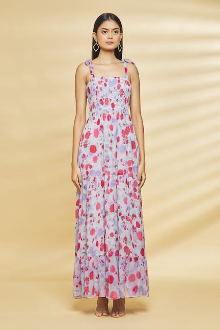 Shop Aangan By Parul Grey Chiffon And Viscose Floral Print Square Neck Maxi Dress Online at Aza Fashions Shop_Aangan By Parul_Grey Chiffon And Viscose Floral Print Square Neck Maxi Dress _Online_at_Aza_Fashions